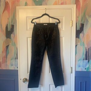Good American Black Cropped Faux Leather Croc Embossed Pants Sz 29 / 6